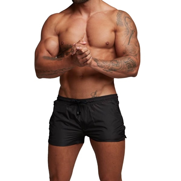 Män Gym Shorts Svett Absorberande Andningsbar Snabbtorkande Träningsshorts med Sidofickor för Löpning Styrketräning Strand Svart M