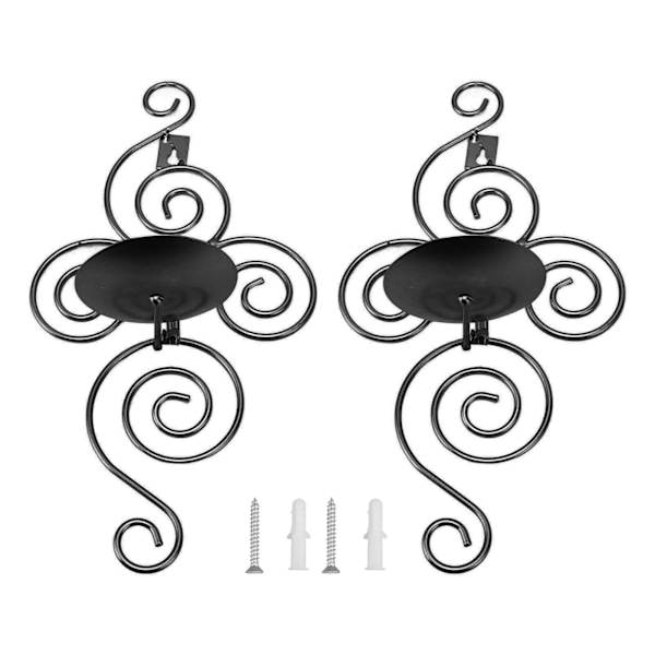 2 Sets Wall Candle Holder Foldable European Style Swirl Wrought Iron Wall Hanging Candlestick Holder Home Decoration Black