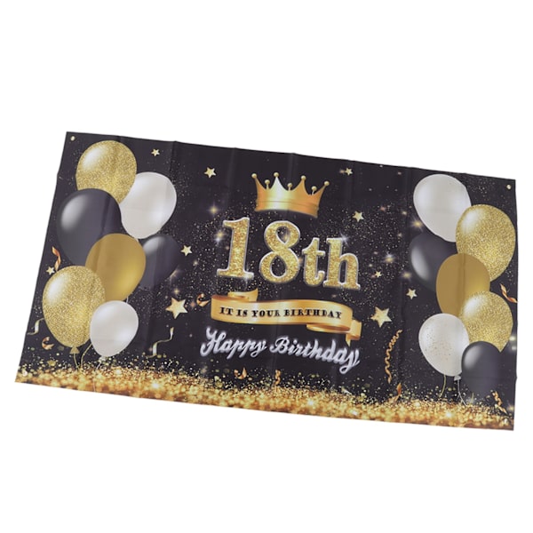Glædelig 18 års fødselsdag baggrund sort guld 180x99cm genanvendelig happy birthday dekorationer med 4 øjer