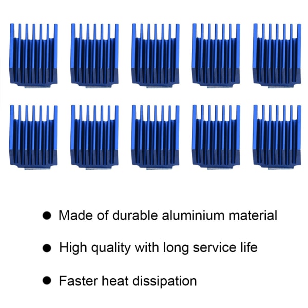 10 st aluminium stegmotordrivrutin Kylfläns kylfläns med baklim för 3D-skrivare Blå