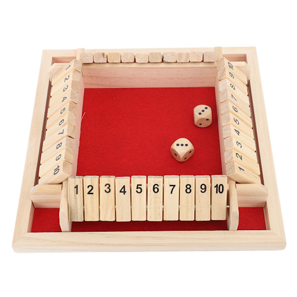 4-Sided Shut The Box Terningspil Træbræt Bordspil Tal Matematik Læringslegetøj til Voksne Børn Rød Flanel