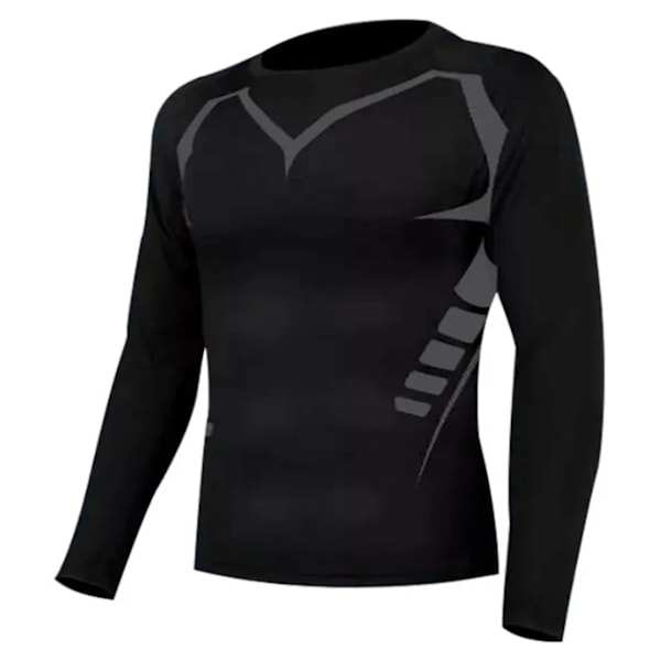Mænd Træning Sweatshirt Tight Langærmet Hurtigtørrende T-shirt Sport Udendørs Løbe Fitness Tøj Sort M