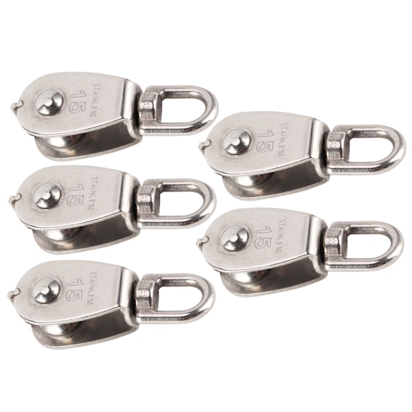 5 stk enkelt remskive rulle rustfrit stål 1500 kg leje med tykkelse 15 mm/0,6 tommer robust hardware