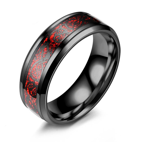Mote enkle menn lysende drage mønster glødende ring smykker tilbehør Black-Red US 8