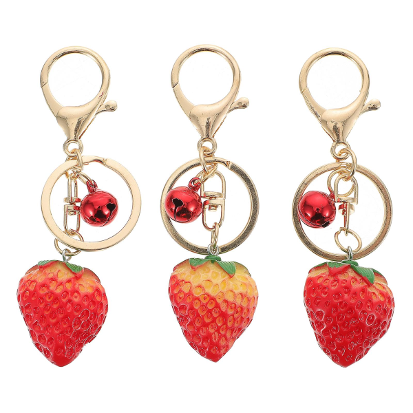 3 stk. jordbærformede taske ornamenter nøgleringe nøglevedhæng (assorteret farve)
