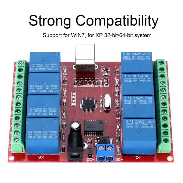 8-kanals 12V computer USB Intelligent kontrolkontakt relæmodul Gratis driver