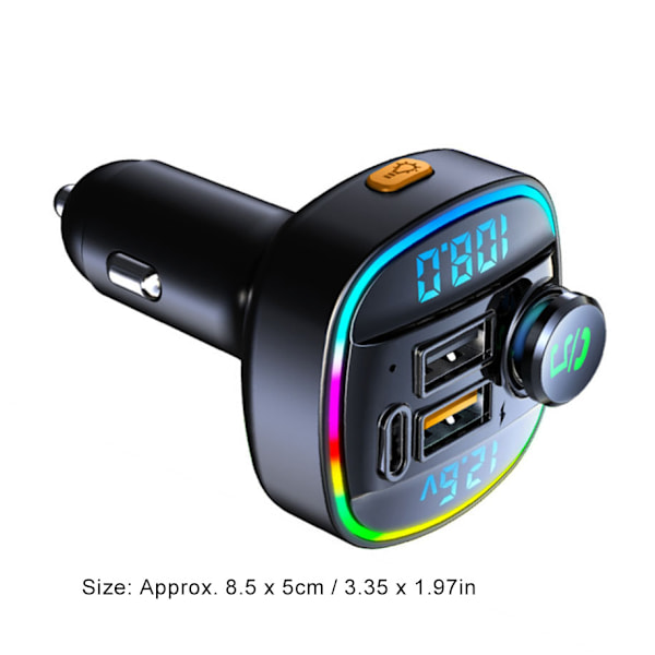 FM-sender Bluetooth Dobbelt USB Billader 7 Farver Højtydende Stereo Universal Pasform til Biler
