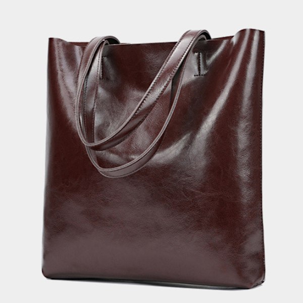 Stiligg Tote Bag i Brun Ku-skinn 32x6x36cm Elegant Dame Skulderveske coffee About 32*6*36cm