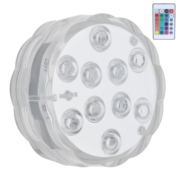 7cm/2.8in 16-farvet LED-pool lys RGB undervandslampe med 24-tasters fjernbetjening 10 lampeperler