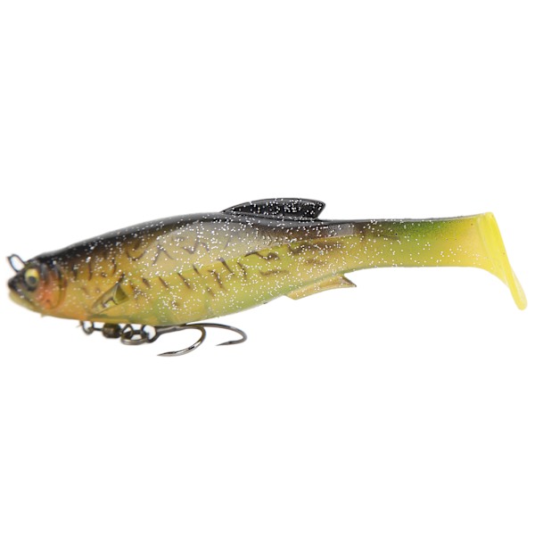 12,5 cm 21 g fiskelokker silikone fiskeblink T-hale levende spin ring magnetisk med trekroge til ferskvand saltvand sort ryg gul hale
