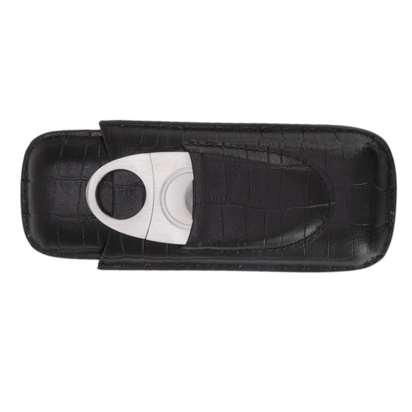 Læder Cigar Etui Bærbar med Cigar Cutter Rejse 2 Finger Cigar Holder Sort til Kæreste Gaver