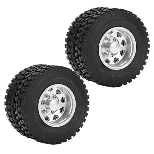 Metalliseos takapyörän navan vanteet 22 mm leveillä takakuminen lastauspyörillä Tamiya 1/14 RC -perävaunuun, hopea