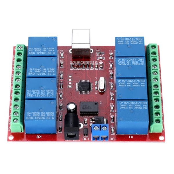 8-kanals 12V computer USB Intelligent kontrolkontakt relæmodul Gratis driver