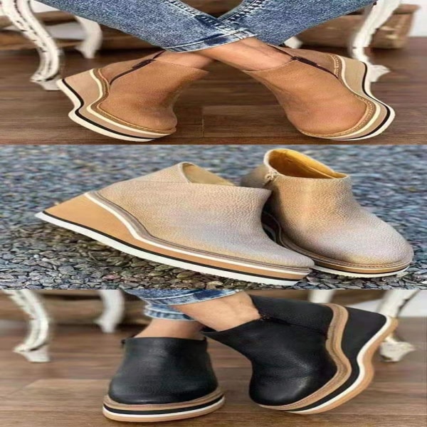 Ensfarget ankelstøvler med rund tå med lav hæl Loafer-stil med glidelås i siden Design for grunt munn, egnet for kvinner LightBrown 43