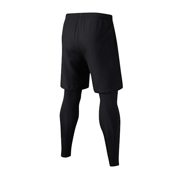 Män 2 i 1 Atletiska Leggings Löpbyxor Stretchiga Snabbtorkande Träningsbyxor med Fickor för Utomhussporter Svart XXL