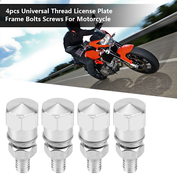 4st Universal Gänga Nummerplåtsram Bultar Skruvar För Motorcykel (silver)