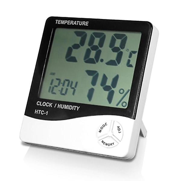 LCD digital temperatur- og fugtighedsmåler med ur og alarm