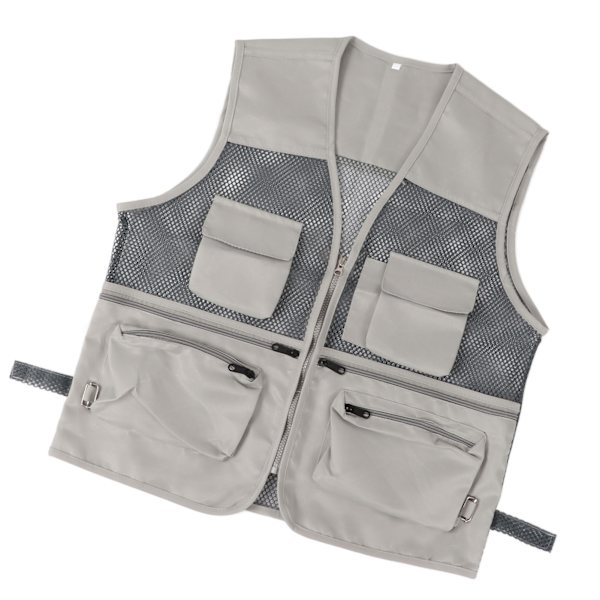 Militær Vest Holdbar Åndbar Multi Lomme Mesh Fiskevest til Udendørs Aktiviteter XXL Fransk Grå