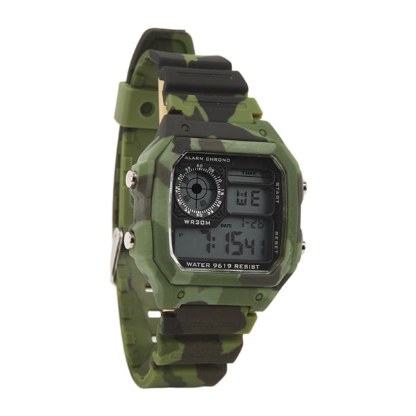 Digitaalinen watch Multi muoti neliön valaiseva vedenpitävä ulkourheilu kronografikello watch vihreä