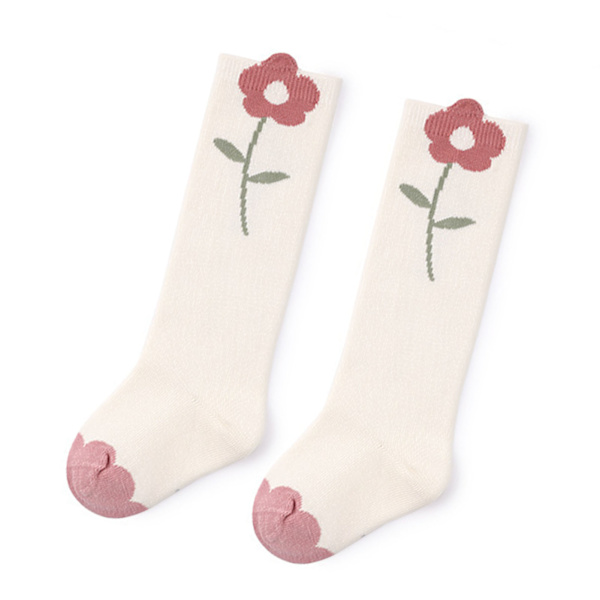 Bebisstrumpor med tecknad blomma, mjuka elastiska andningsbara strumpor för hemmet, storlek S (fotlängd 4,7 till 5,9 tum), ålder 1 till 3 år
