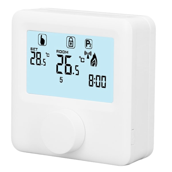 Digital temperaturregulator LCD-skjerm Programmerbar termostat for kjele Hvit 30‑230VDC