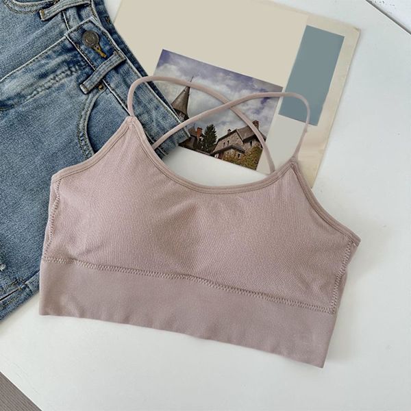 Dam Tanktop med Korsade Spaghettiband, Slim Fit, Vadderad, Grå, Fri Storlek