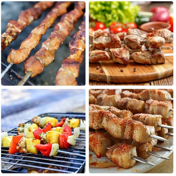 10 stk. Grillspyd i rustfrit stål Kebabspyd Flade Grill Kabobspyd Lange spyd Kødspyd