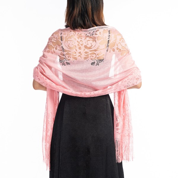 Spets sjal brud brudtärna aftonklänning cheongsam sjal fest middag ihålig spets sjal halsduk hona 185*65cm rosa