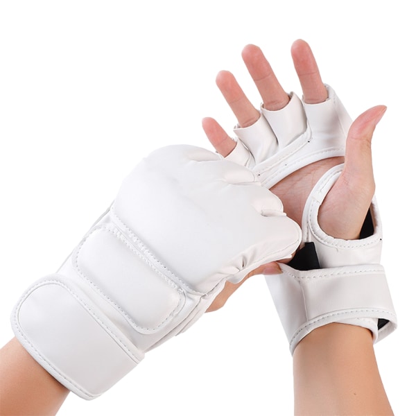 Halvfinger Boxhandskar Slagsäck Öppna Handflator Fighting Kickboxning Sparringhandskar för Män Kvinnor Boxträning Vit
