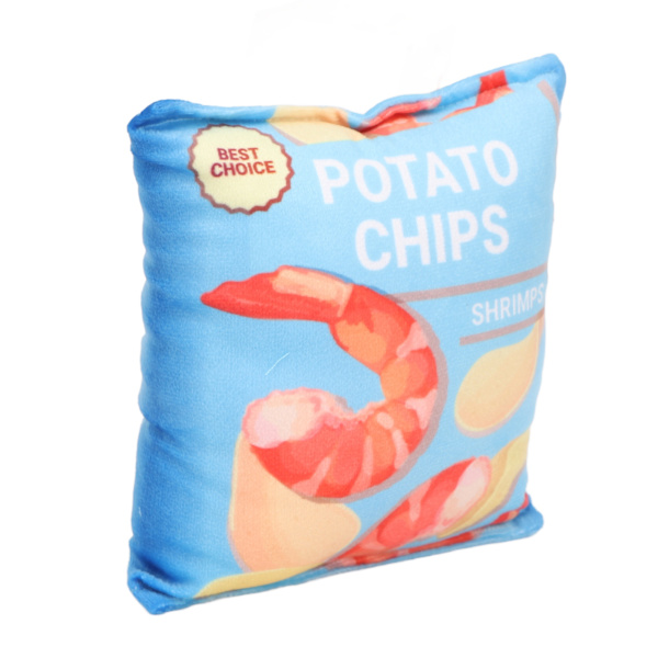 Potatischips Plysch Hundeleksak Inbyggd Raslande Pappersbitresistent Pipande Snacksäck Hundeleksak för Valp Färsk Räka Blå