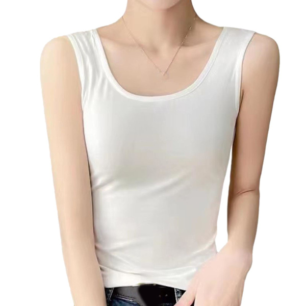 Damtanktopp Mjuk Andningsbar Camisole Bred Rem Sleeveless Enfärgad Tanktopp för Vår Sommar Vit L