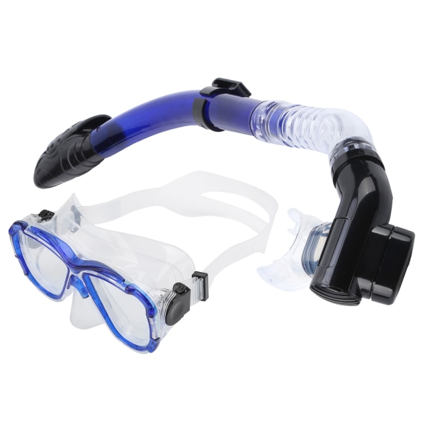 Snorkelsæt for voksne med antidug dykkerbetræk Hærdet glasbriller med tør top snorkelrør (blå)