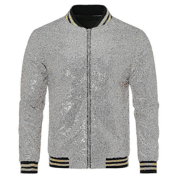 Herre Sequin Fest Bomber Jakke L Guld