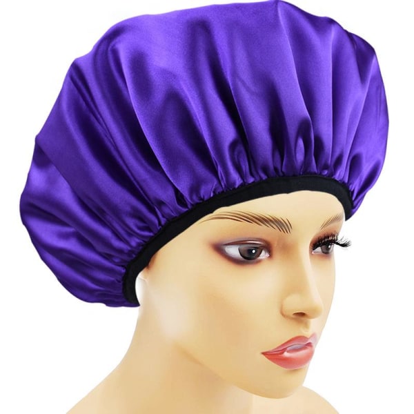 3-Layer Dry Hair Shower Cap for Women - Ultra-Fine Microfiber Towel Fabric and Silky Satin Surface, Waterproof & Reusable, Ideal for Long Hair Purple