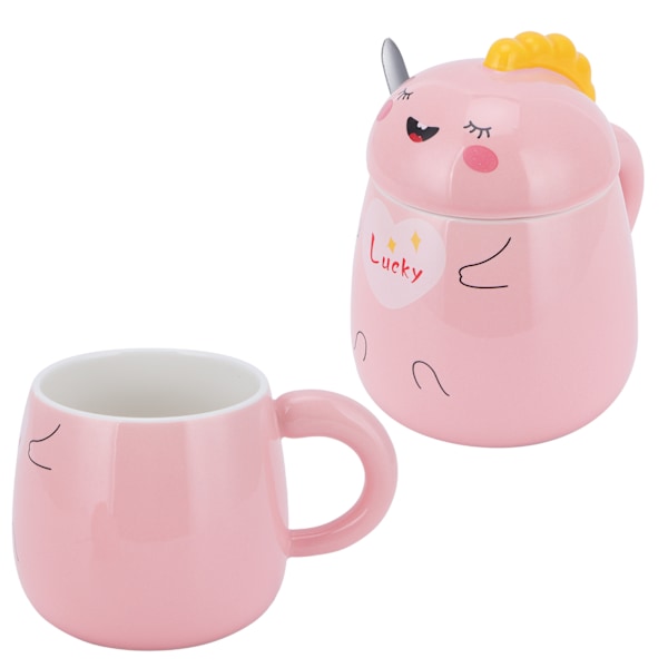 450 ml söt keramisk kopp med lock sked vattenkopp kaffemugg flickgåva för hemmakontor rosa lycklig