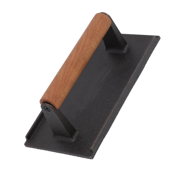 Grillpress Rektangulær Bacon Kød Burger Press Støbejerns Grillpress Grillværktøj med Varmebestandigt Bøgetræ Håndtag 10x20CM