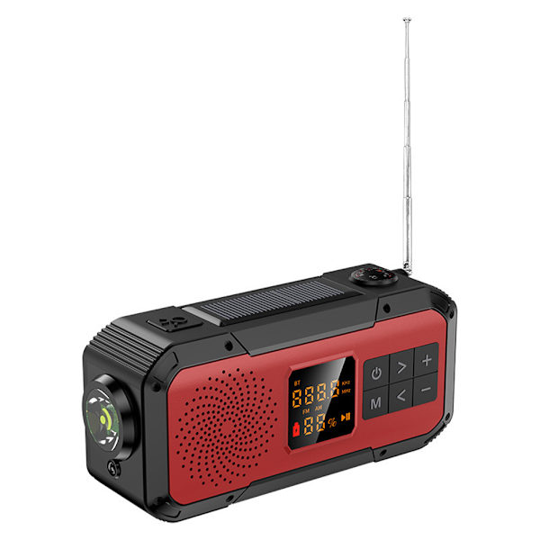2000mAh Nödradio Solar Handvev Radio AM/FM/WB/NOAA Multifunktionsradio Nödficklampa Power Bank, Röd