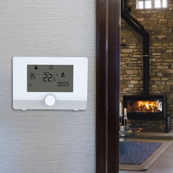Programmerbar Termostat Temperaturregulator til Vægmonteret Kedel Varmesystem Sort