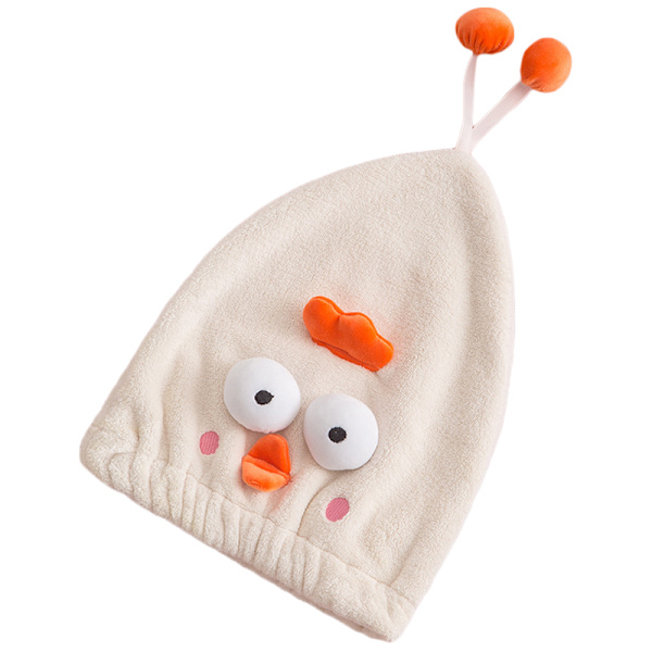 Hår torkning mössor Ultra absorberande mikrofiber dusch wrap handdukar mjuka söta tecknad snabb torkning bad hatt för vått långt tjockt hår Beige Kyckling