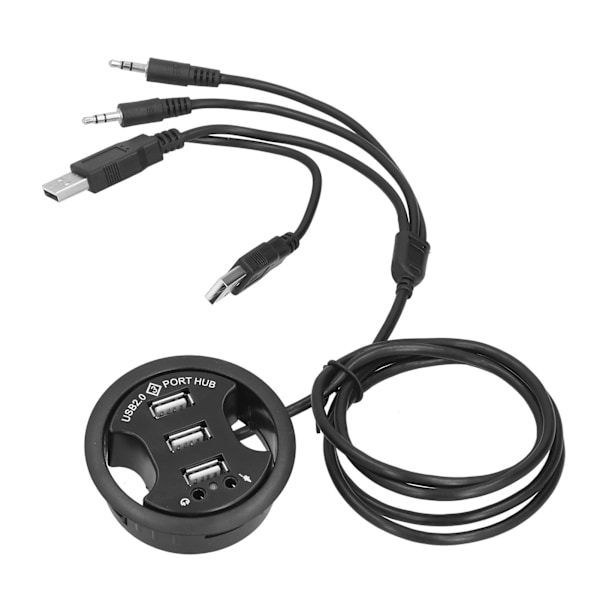 3 Ports Desktop USB HUB Højhastighedsudvidelse Rund HUB med 3,5 mm Lydhul til Computer Mikrofon Telefon