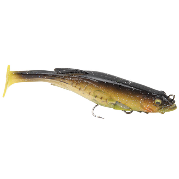 12,5 cm 21 g fiskelokker silikone fiskeblink T-hale levende spin ring magnetisk med trekroge til ferskvand saltvand sort ryg gul hale