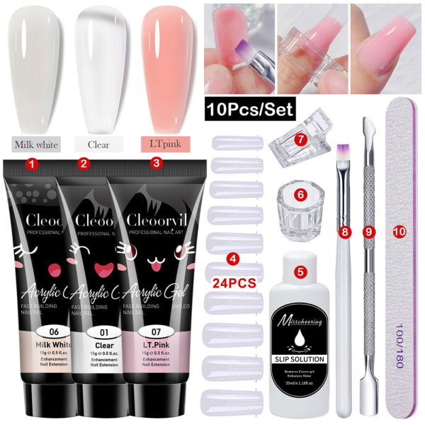 15ml nagelförlängningslim 10-delat set nagelformsborste nagelkristallförlängningslimset kristalllim