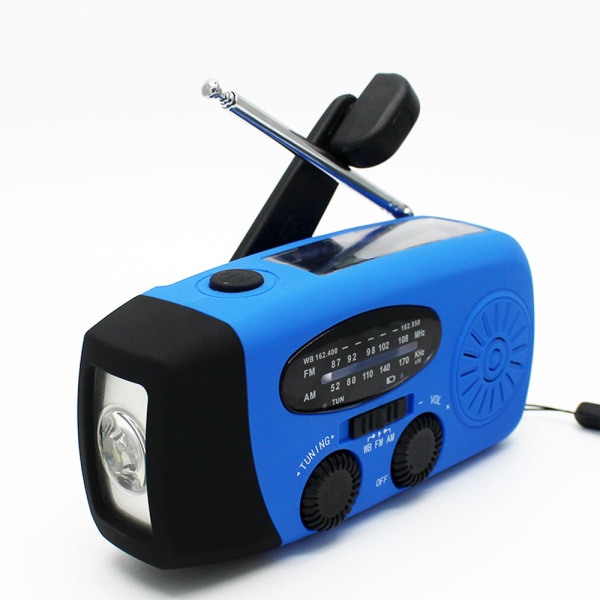 Europeisk standard blå nödradio multifunktion handvevad laddningsradio bärbar utomhus dedikerad solradio