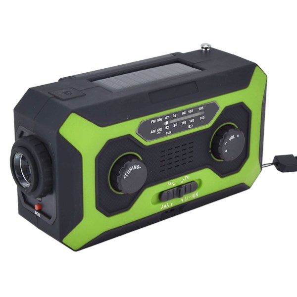 Handvevad Nödradio AM/FM Växling Batteriindikator Ficklampa Solcellsladdare för Utomhuscamping Grön EU-version