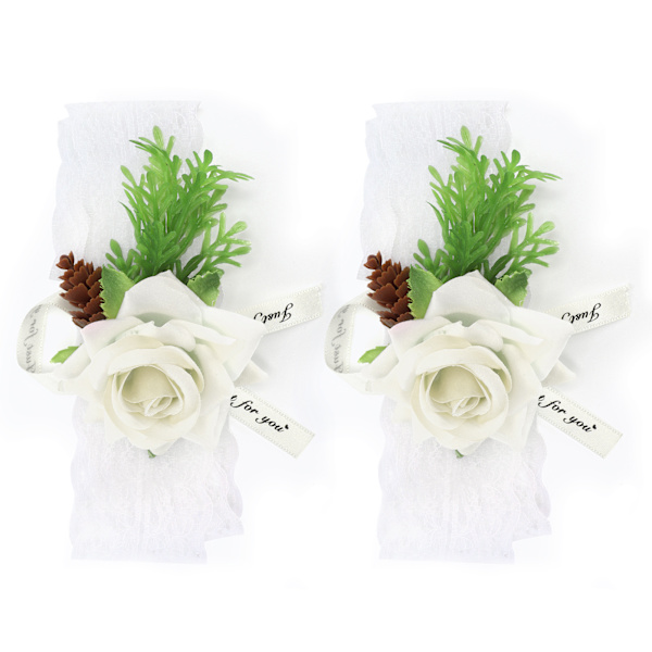 2 st brudnäbb silke handledsblomma bröllop corsage bröllopsceremoni dekoration tillbehör vit