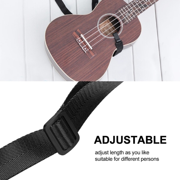 Justerbar ukulele ukelele stropp lanyard Snap Fit nylon med krok (svart)