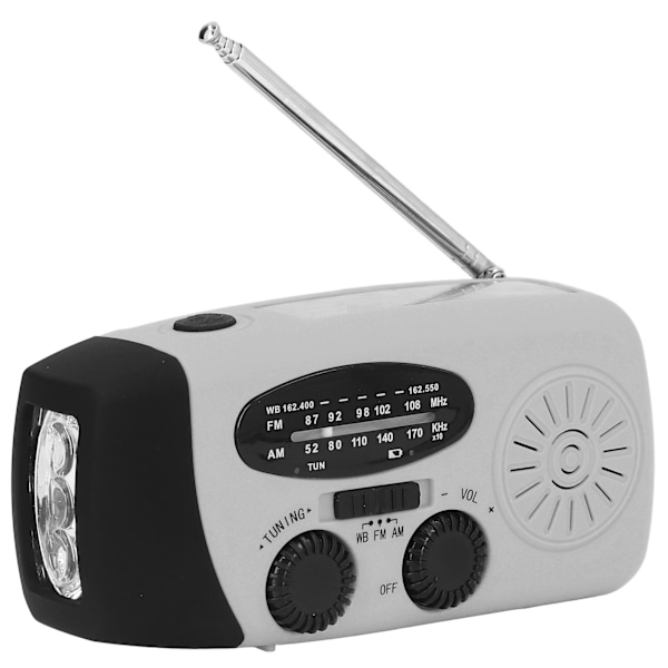 Handvevad Solradio Multifunktionell Nödradio LED-radio med Ficklampa för Utomhuscamping Silvergrå Amerika
