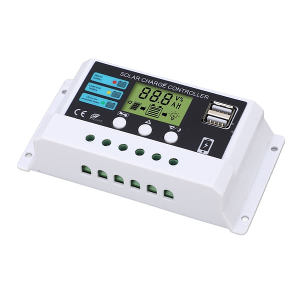 Solar Controller Industriel Chip LCD Display Overload Beskyttelse Solar Regulator 12V 24V Selvtilpasning Hvid 10A