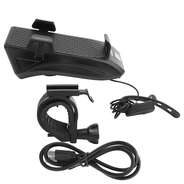 4 i 1 Cykelstyr Forlygte Mobiltelefon Holder med Horn og USB Oplader Sort