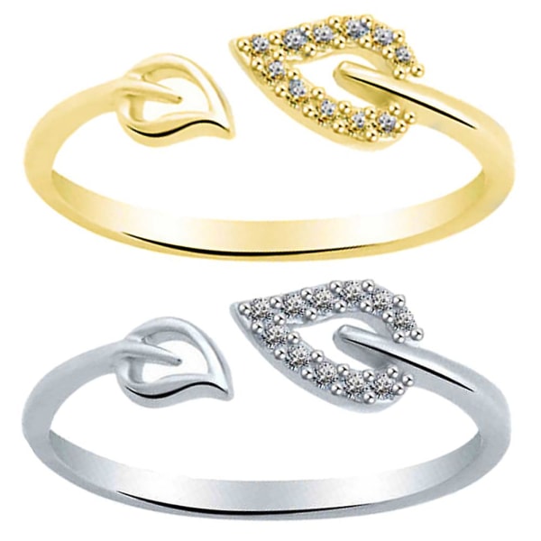 Unikke justerbare hule hjerte blade Rhinestone åbning finger ring kvinder smykker Golden